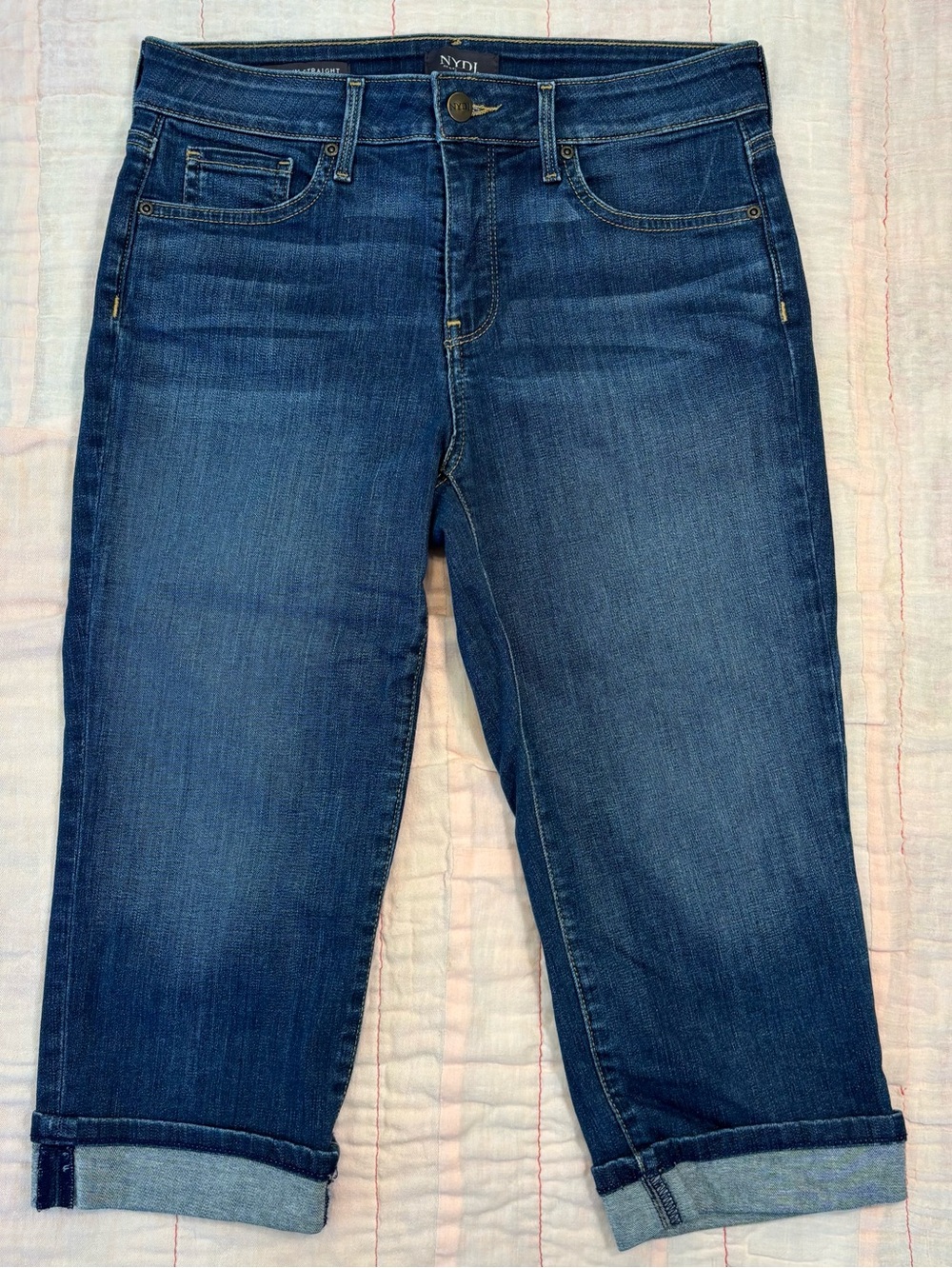 Like New NYDJ Marilyn Straight Capris Jeans Petite, Women Sz 6P, Dark Denim Crop - Picture 2 of 14